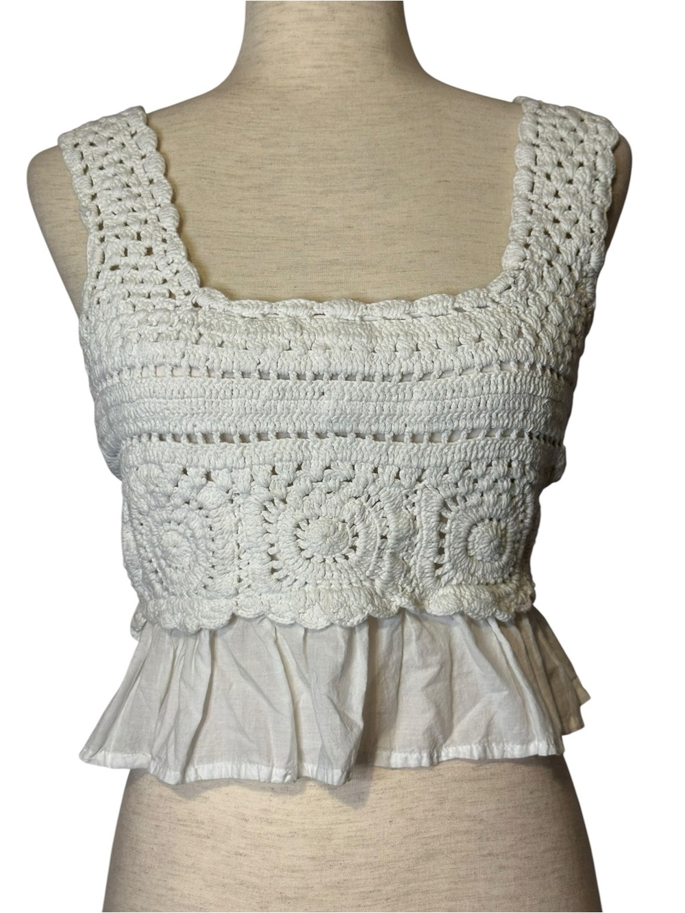 Rebellion Again Coquette Crochet Tank Peplum Top Boho Festival Fairycore Medium